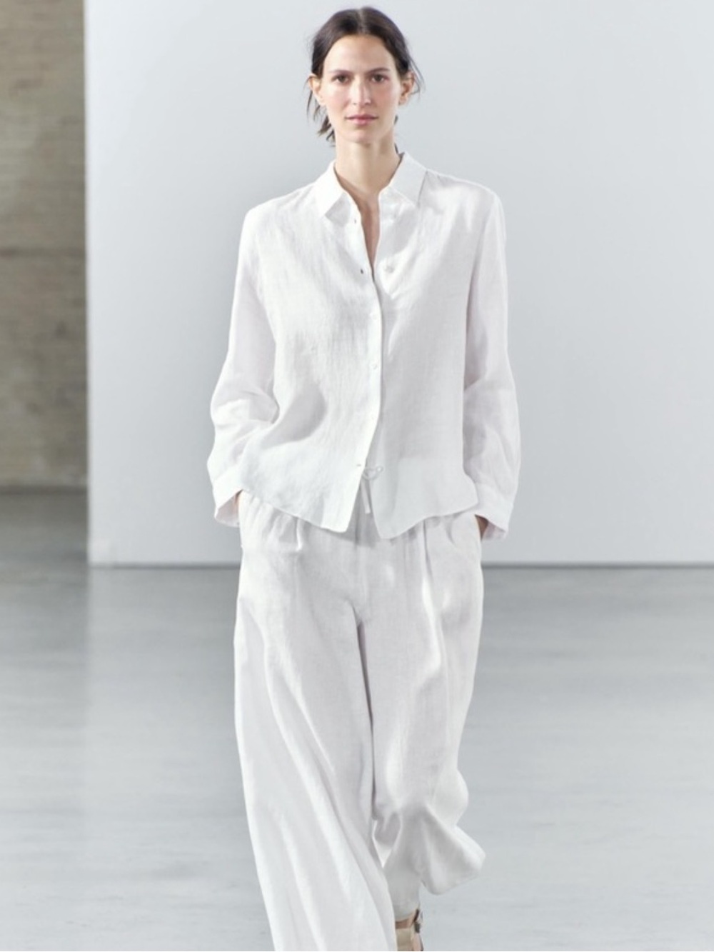 Zara White Linen Button Shirt Slightly Boxy And Cropped